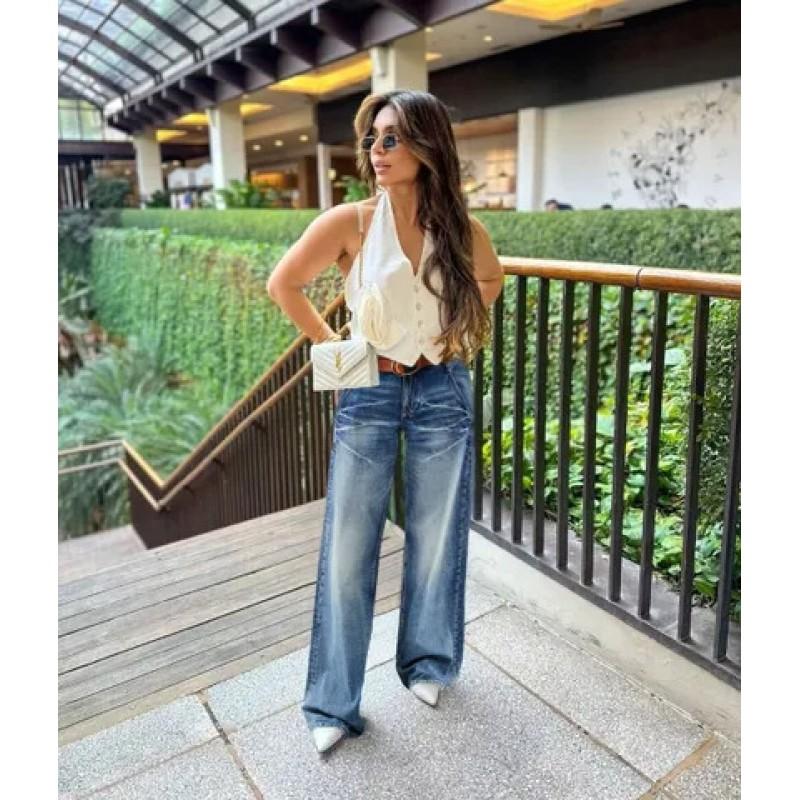 Womens High-Waisted Wide-Leg Denim Pants 2026 Vintage Washed Distressed Loose Straight Tapered Floor-Length Jeans
