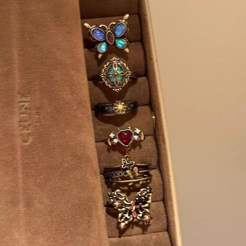 Y2K Demon Heart Zircon Opening Adjustable Rings For Women Vintage Personality Rings Party Jewelry Accessories Gifts