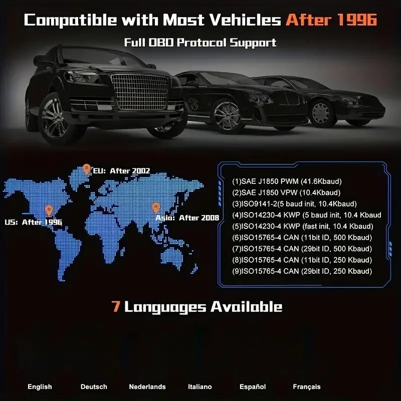 Professional OBD2 Diagnostic Scan Tool – Reads Real-Time Data, Checks Engine Light & Clears Codes for Cars & Motorcycles
