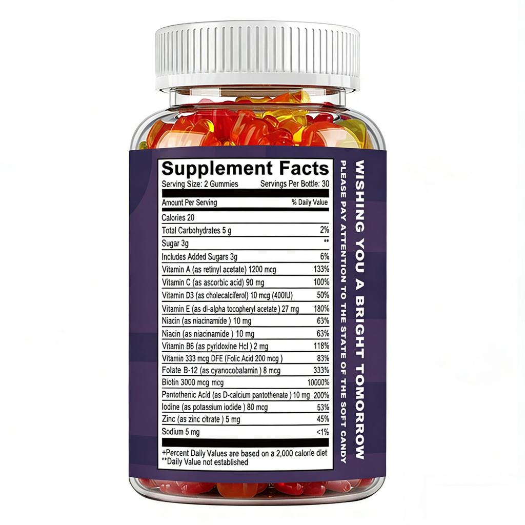 Multivitamin-Gummibärchen - mit Biotin - Immununterstützung, Gesundheit von Haaren, Haut und Nägeln