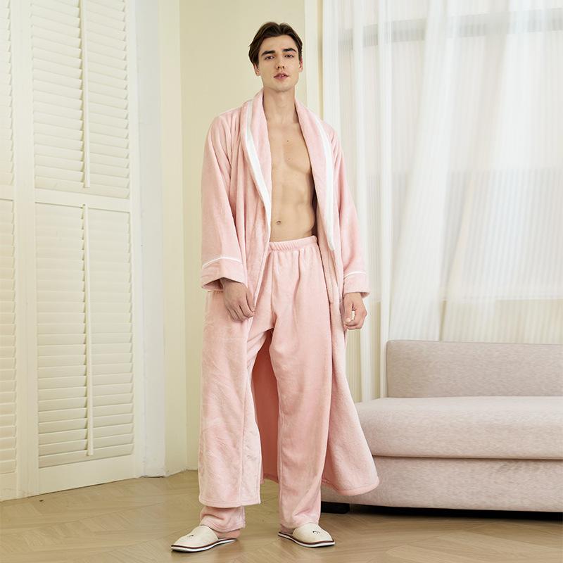 

Мужской плюшевый флисовый халат, комплект, банный халат, спа-халаты с карманами, мягкий зимний халат с шалевым воротником и длинными рукавами, теплый комплект с брюками для мужчин, пушистая домашняя одежда, одежда для сна 3XL