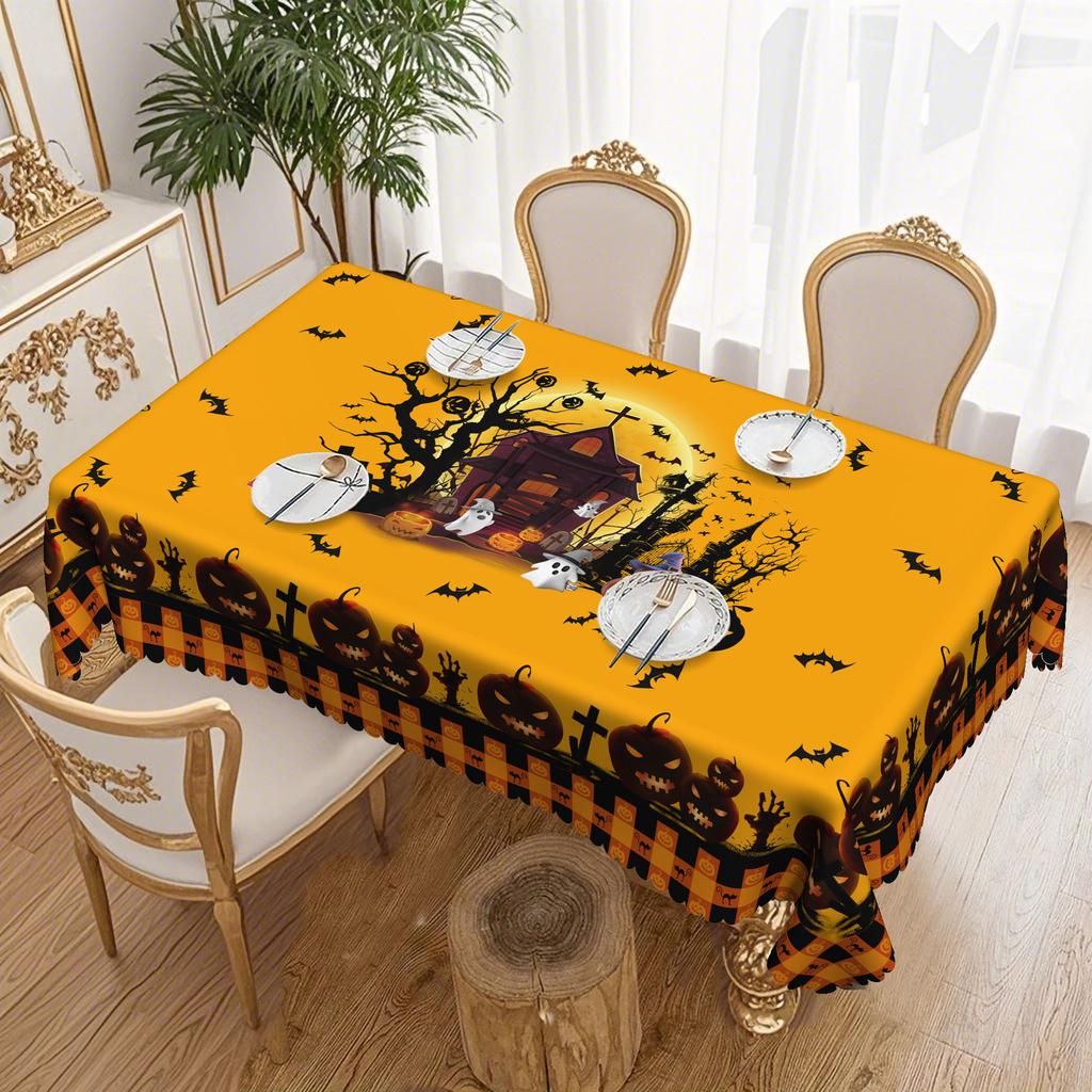 1 Halloween Round Tablecloth 60 Inches - Ghosts, Bats, Pumpkins And Haunted House Patterns For Long Tables