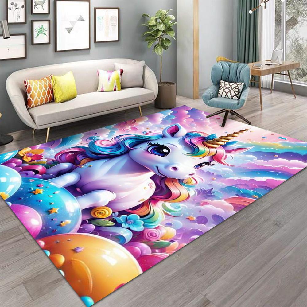 Cartoon Rainbow Unicorn Carpet for Girls Bedroom Bedside Rug Living Room Decor Sofa Rug Children's Play Mat  Nursery Floor Mat