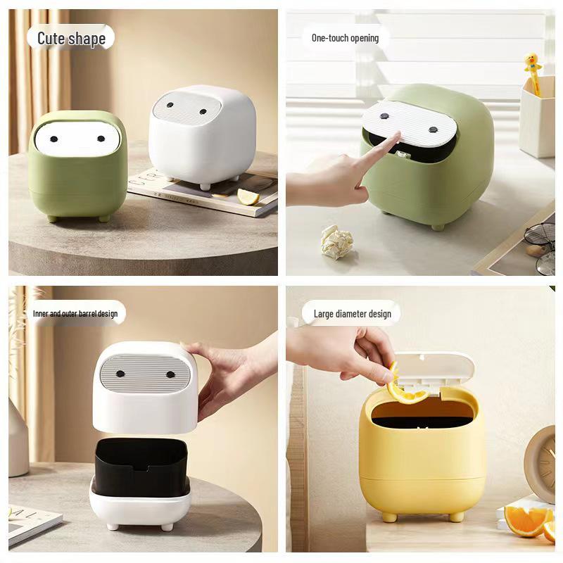 Colorful Ninja Desktop Mini Trash Can - Cute Double-layer Press-type Garbage Bin