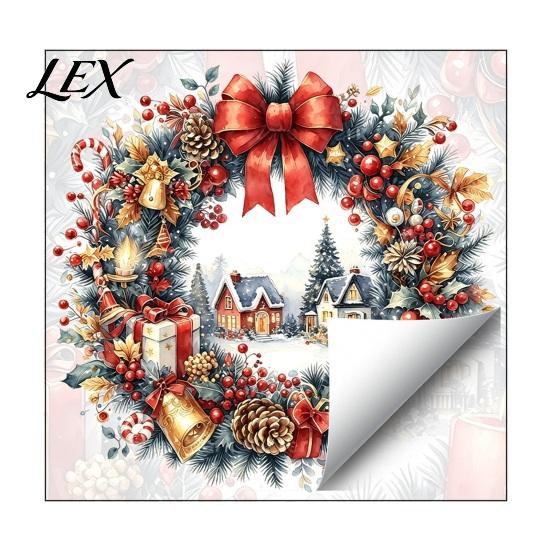 Glass Door Decor Watercolor Christmas Wreath Static Window Cling, Reusable Xmas Sticker with Red Bow Winter Stickers Snowy Decal, Holiday for