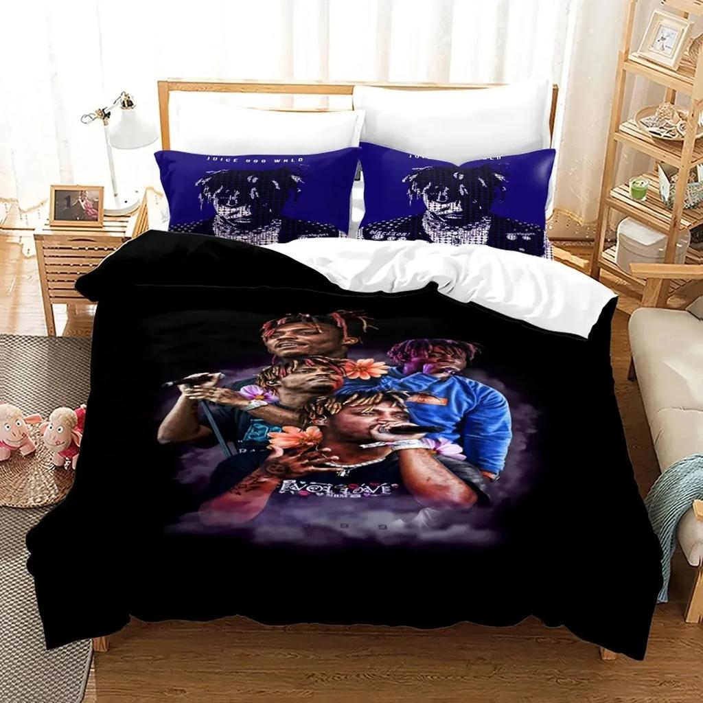 Nová posteľná súprava Juice Wrld Jednolôžková Twin Plná Queen King Size Hviezdy Juice Wrld Posteľná súprava Aldult Dieťa Spálňa Súpravy obliečky na paplón 3D 018
