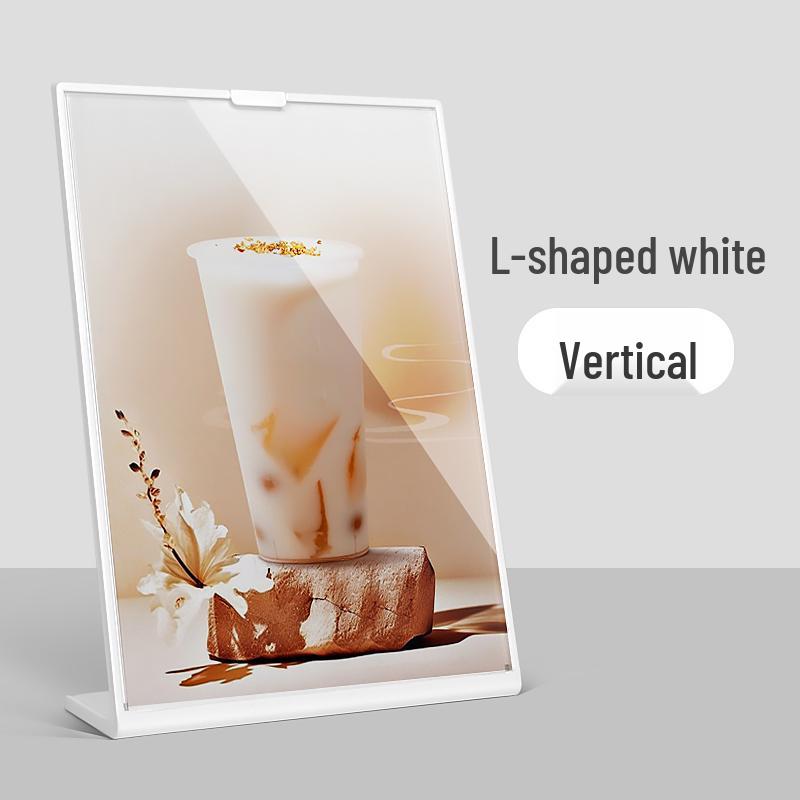 Acrylic Table Card Display Stand, L-Shaped, A5 Slanted Sign Holder for Price or Menu.
