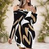 Women Plus Size One Shoulder Long Sleeve Printed Striped Bodycon Mini Dress