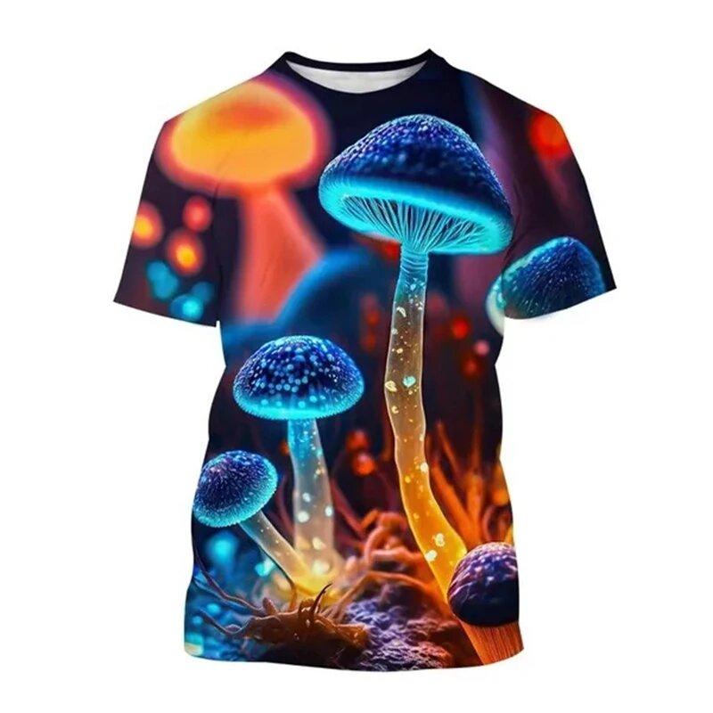 Sommer Herren Kurzarm T-Shirt Magischer Pilz Print Muster Straße Rundhals Bequemes Oversized T-Shirt