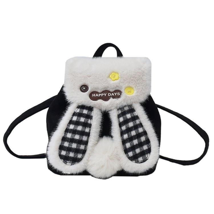 Cute Bunny Ear Fluffy Backpack With Padded Shoulder Straps For Daily Use