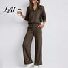 Pullover Sweatpants Set Women Sweatshirt Pants 2-Piece Set V-Neck Long Sleeve Top & Wide Lounge Sets Leg Trousers with Elastic Waist Solid