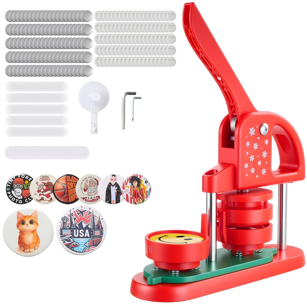 VEVOR Button Maker Machine, 58 Mm, Plastic Pin Maker with 100pcs Button Parts, Circle Cutter and Hex Wrenches, Reinforced Ergonomic Handle