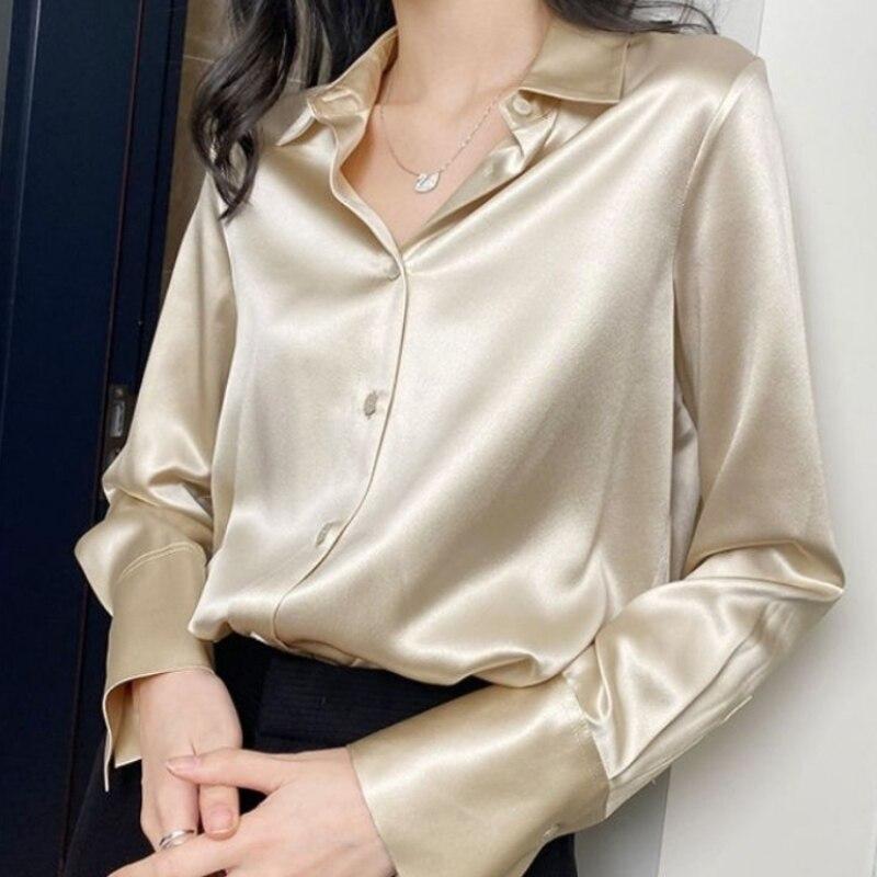 

blusas mujer de moda 2022 літо Топ жіночі жіночі сорочки Біла жіноча сорочка Блузки Топи з довгим рукавом Шикарна шовкова жіноча блузка XXXL шампанського