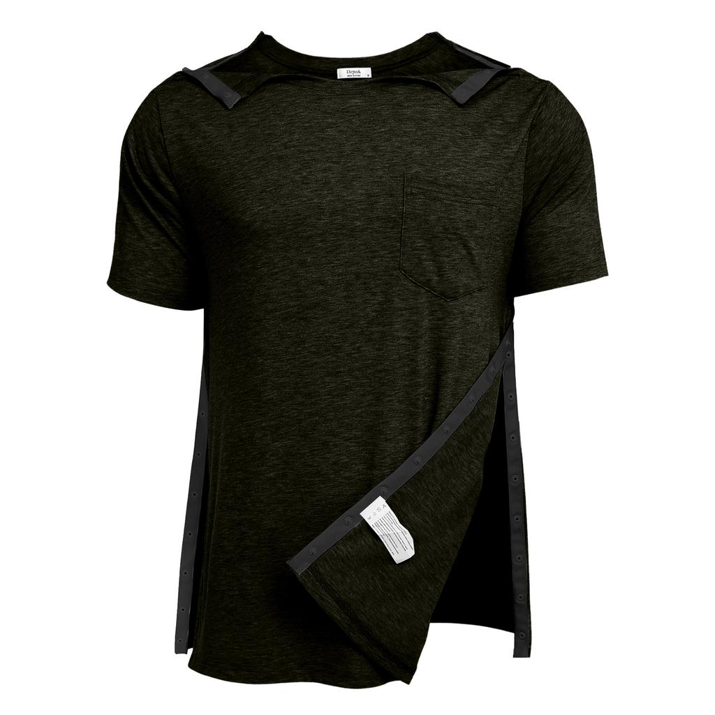 Herren Kurzarm-Regenerationsshirt mit durchgehender Knopfleiste und abnehmbaren Seiten Adaptives Oberteil zur Unterstützung der Mobilität