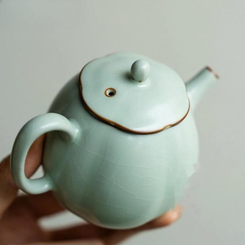 Teiera in Ceramica Cinese Blu Ru Fatta a Mano Pentola Aperta Xishi Bollitore Retrò per la Preparazione del Tè con Infusore Cerimonia del Tè Kung Fu Caffè Ornamenti