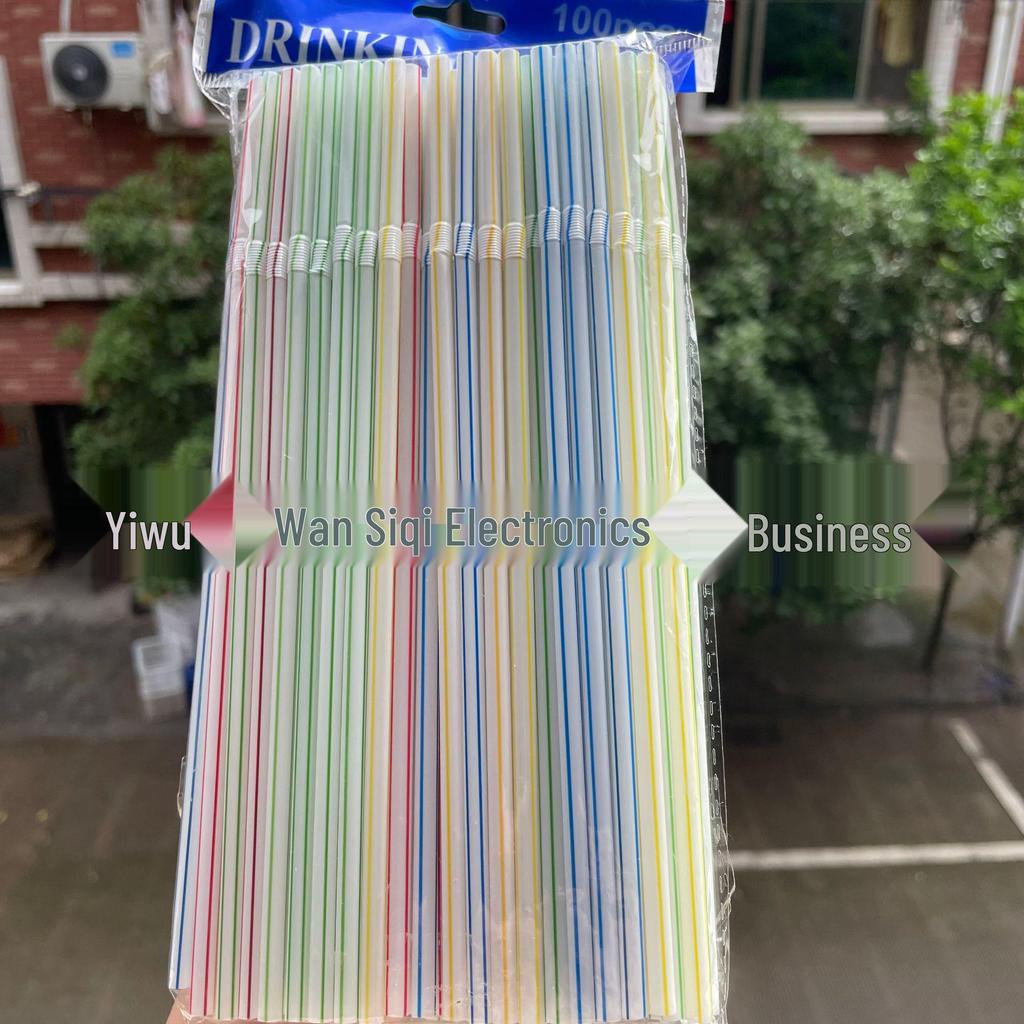 Colored Bendable Plastic Drink Straws, 100 Pieces, Food-Grade PP, Black, Suitable for Soy Milk.
