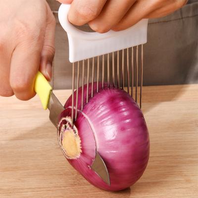 Stainless Steel Fruit Gadget Handy Stainless Steel Onion Holder Potato Safety Cooking Tools Slicer Cutting Aid