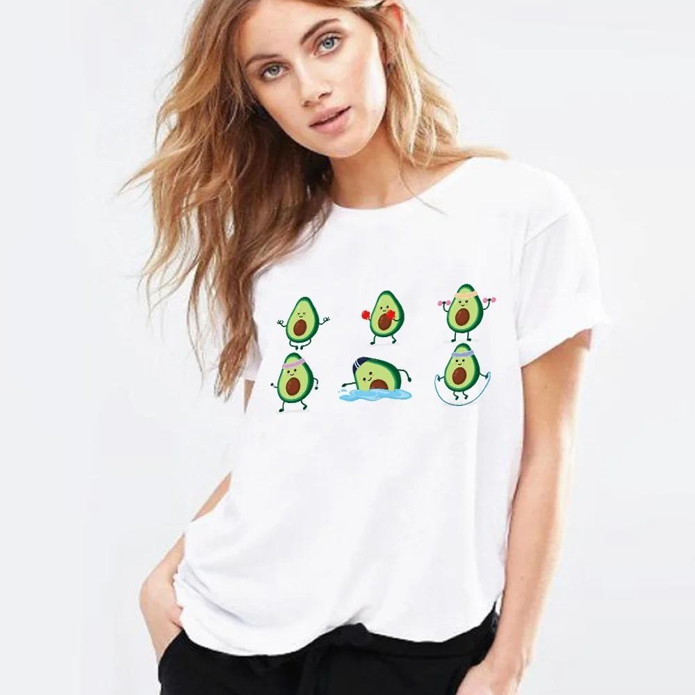 Cute Avocado Printed T-Shirt Short Sleeve Neck Fashion Casual Sport Aesthetic Gothic Clothes Summer Graphic Women'S T Shirt Gift