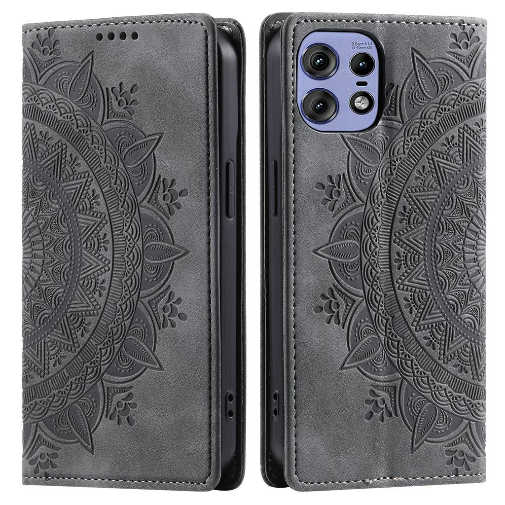 For Motorola Edge 50 Pro 5G Case Imprinted Mandala Leather Magnetic Closure Phone Cover