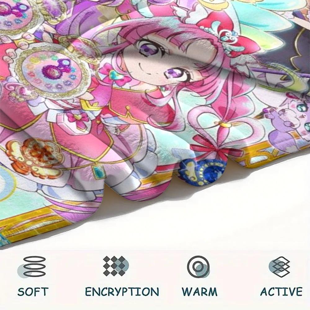 1PC Pretty Cure Print Flannel Blanket, High quality Comfortable for All Seasons, Home Decor, Warmth and Comfort, Perfect for Christmas Gifts