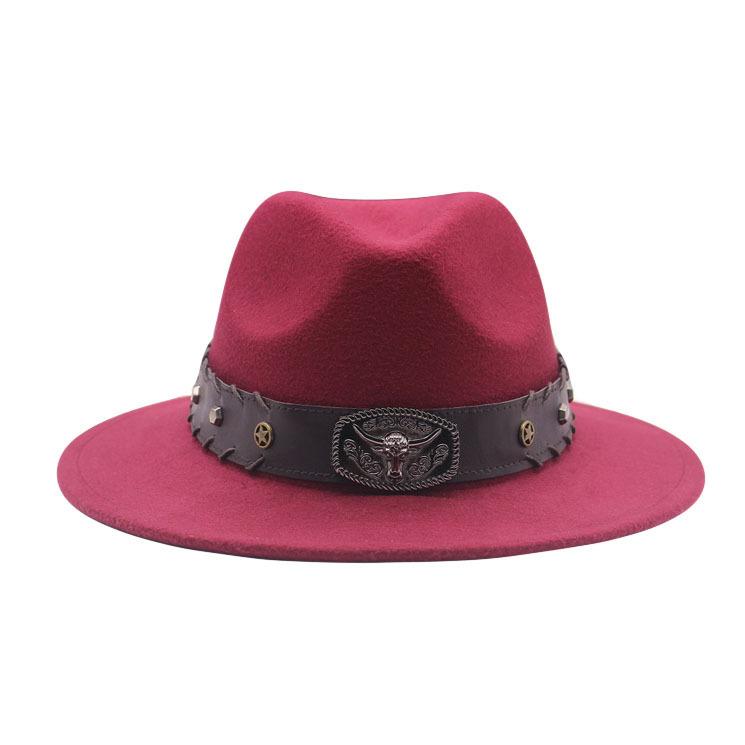 Hot-selling top hat, ethnic style cow head, western cowboy top hat, rolled brim, retro riding hat, woolen felt hat