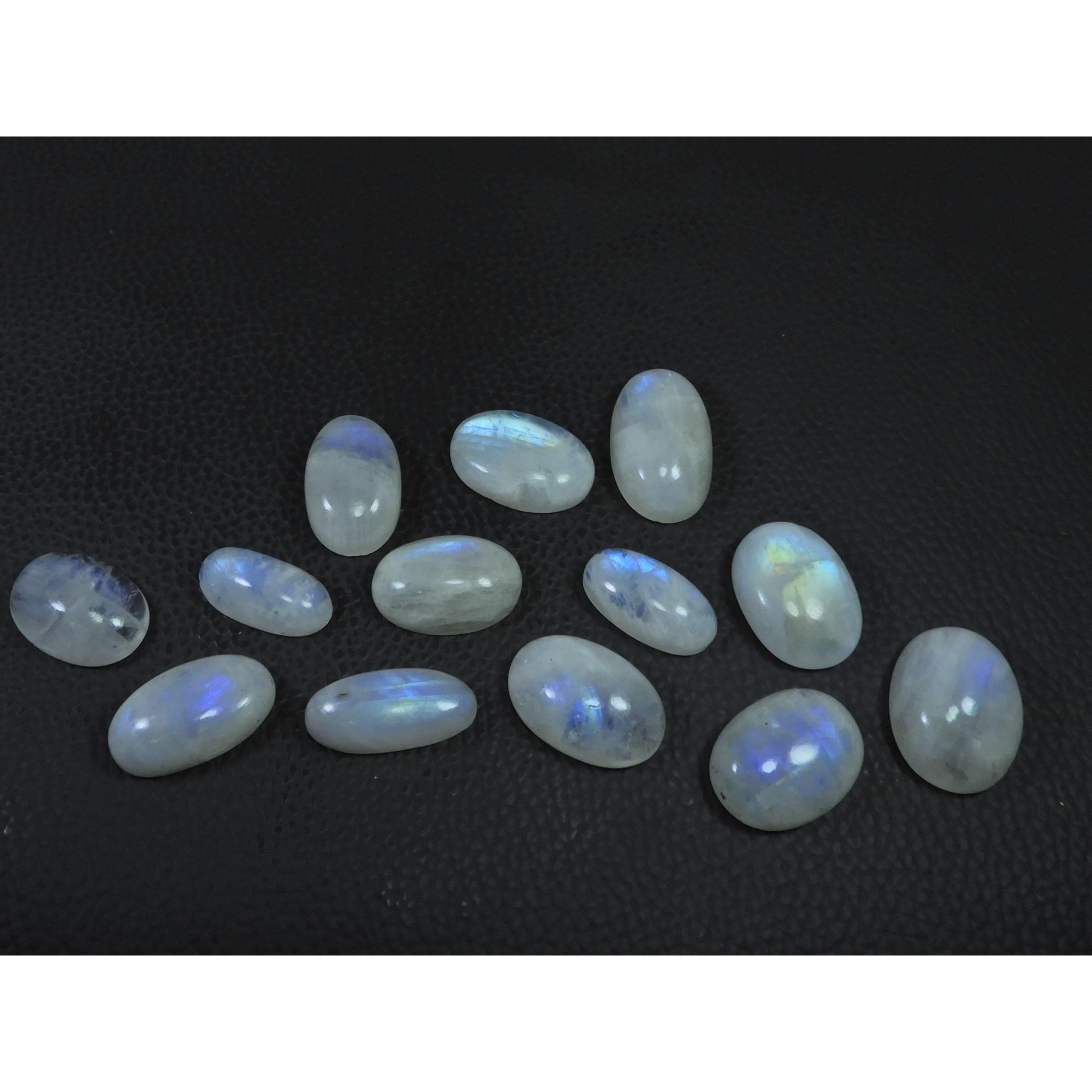 

10X18-14X25MM Natural Rainbow Moonstone Oval Cabochon Gemstone 13Pcs Lot C-1768