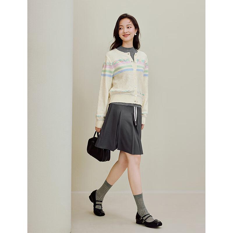 Inman Women's Gentle Style Striped Silver Thread Knit Cardigan