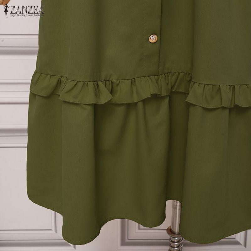 ZANZEA Women Casual Turn Down Collar Loose Sleeveless Dress