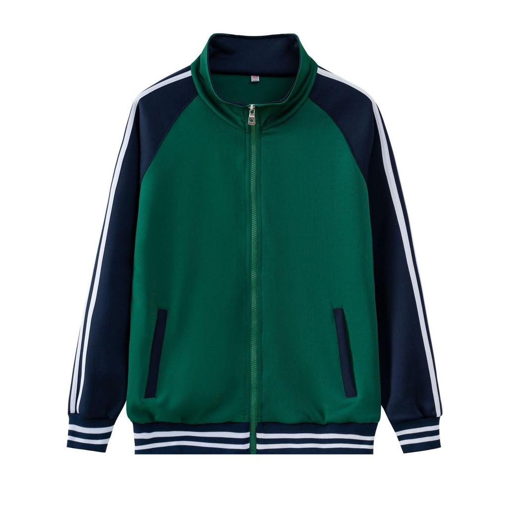 Trendy Blue-Green School Uniform Set: Zip-Up Jacket & Shirt for Junior & High School Students