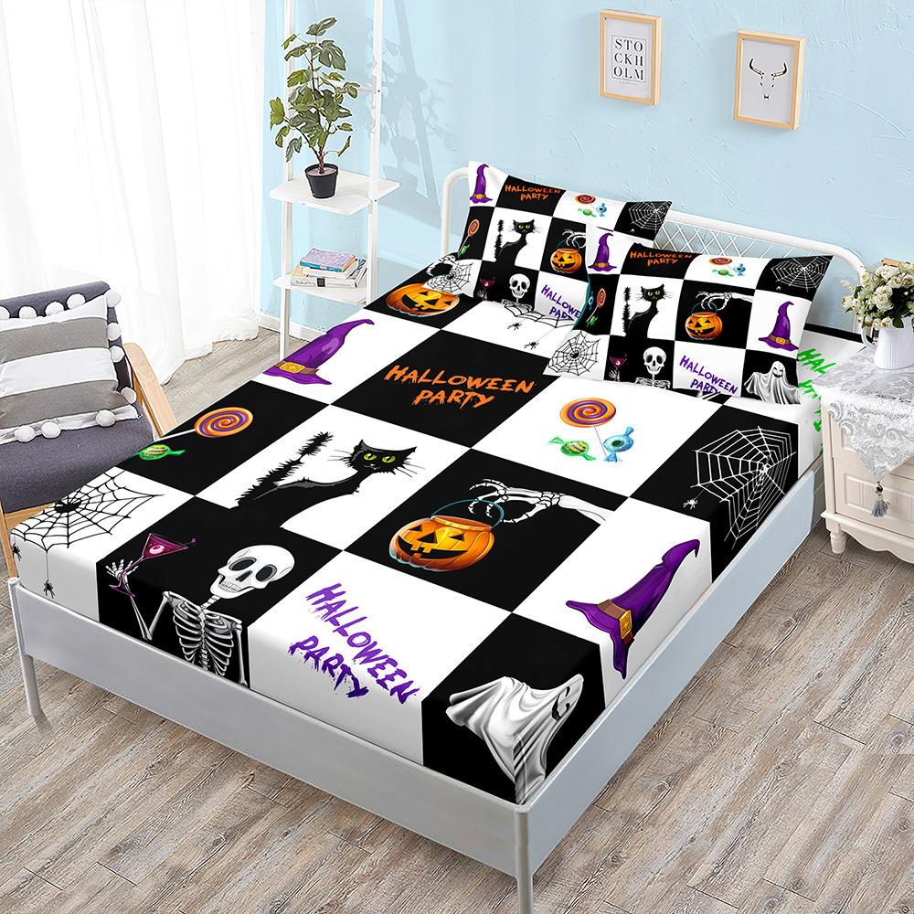 Halloween Three-Piece Set Funny Pumpkin Mattress, Mattress Cover, Mattress Protective Cover