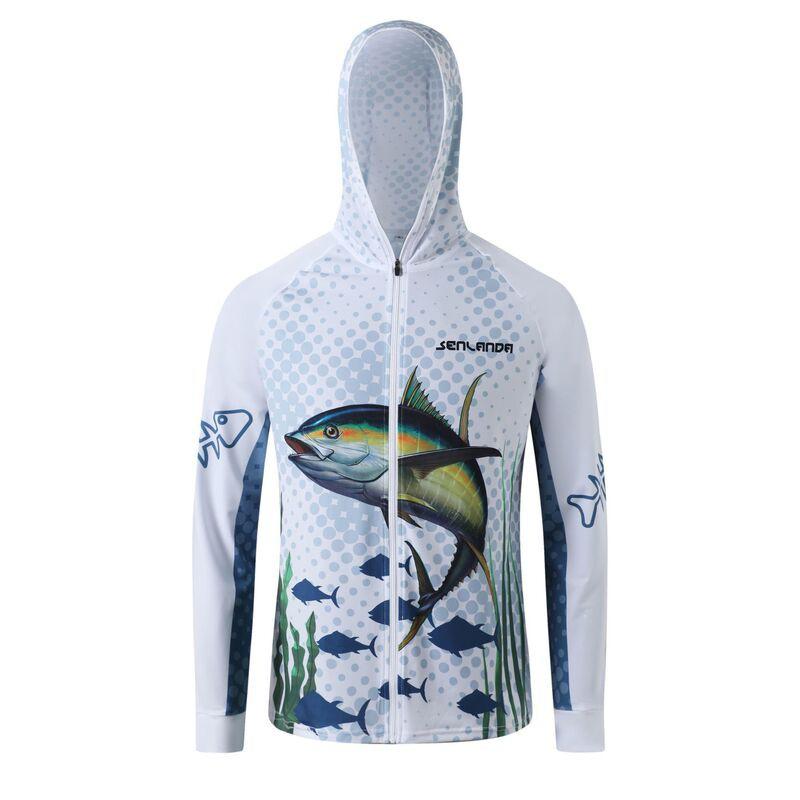 Ice Silk Fishing Shirt Set With Hood Long Sleeve UV Protection Quick Dry Breathable Anti-Mosquito Outdoor Apparel Men Women Small белый