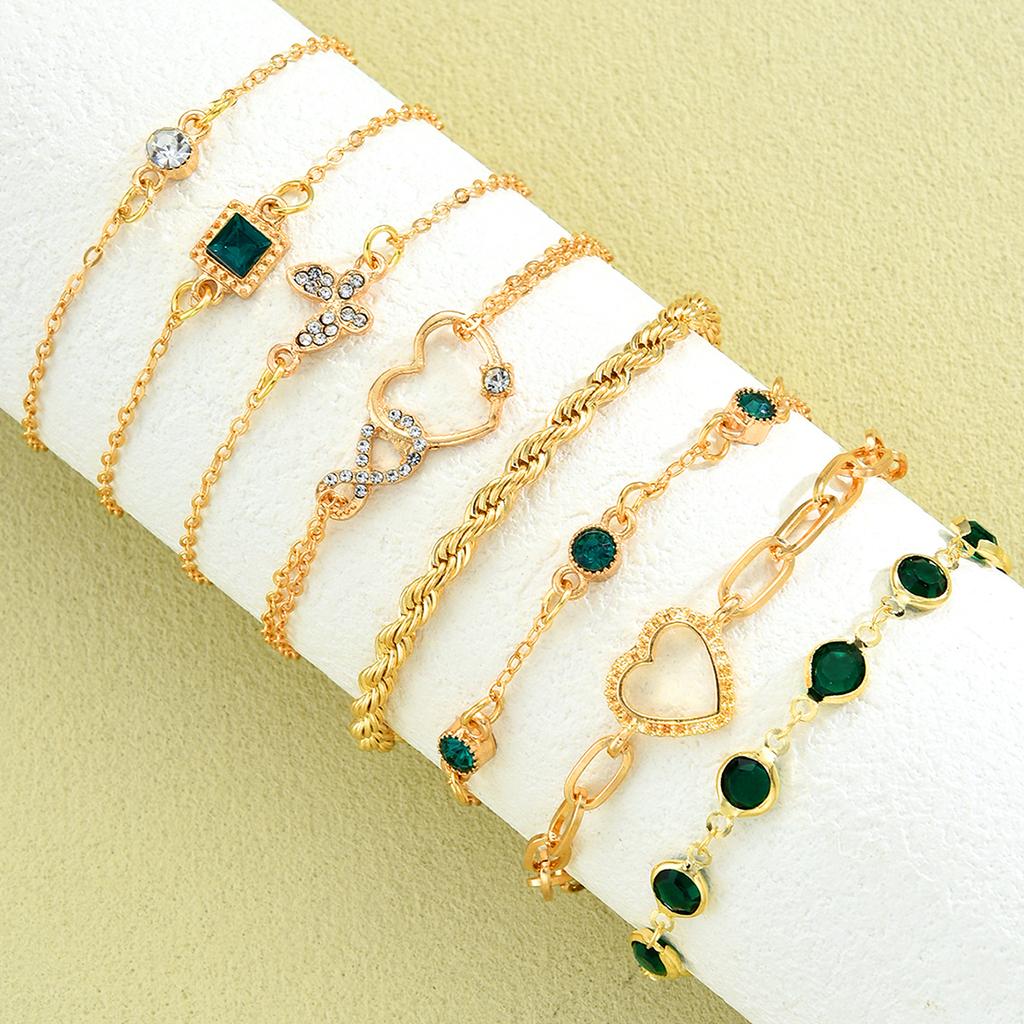 5 Stück Vintage Herz Grüner Kristall Armband Set für Damen Mode Hübsch Schmetterling Strass Unendlichkeit Geometrisch Armbänder Schmuck