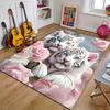 1pc White Tiger and Rose Pattern Area Rug - Polyester, Non-Slip, Machine Washable, Comfortable Chair Mat for Living Room,