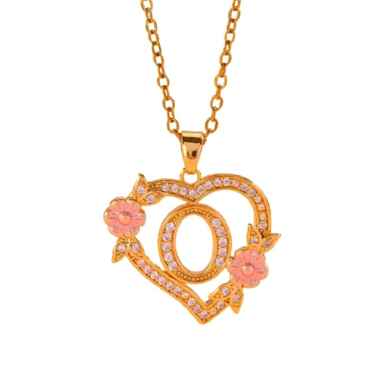 Zierliches Messing Initialen-Halskette Mit Floralem Herz-Ausschnitt Design Verstellbare Kette Leichter Romantik Schmuck