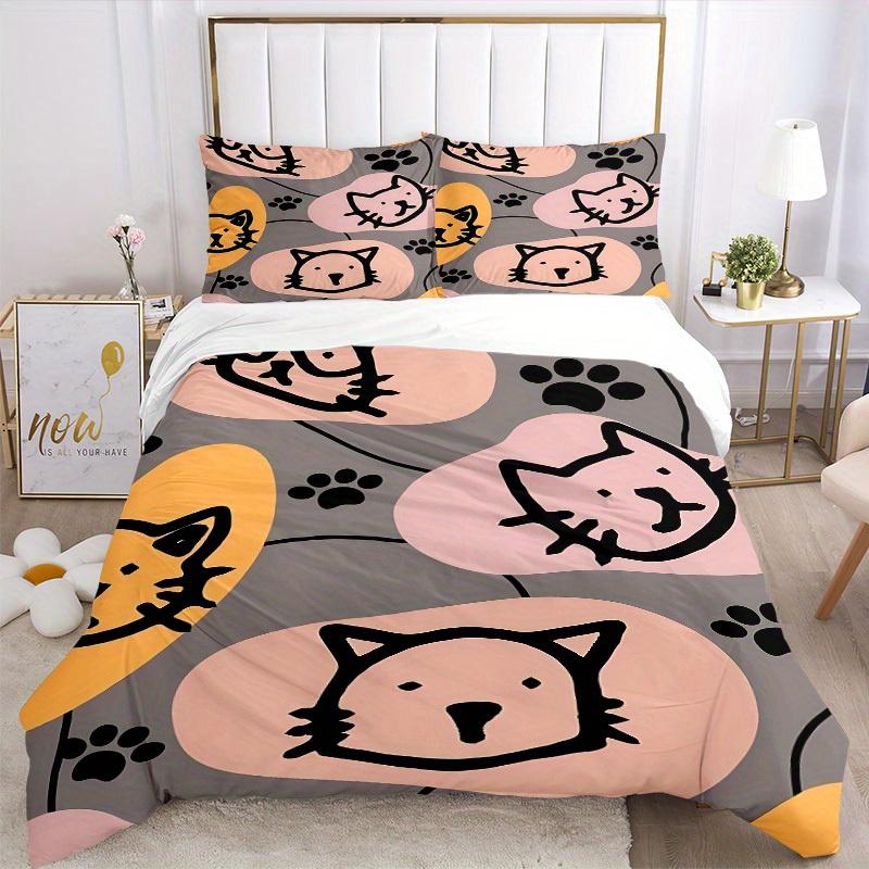 3pcs Cat Faces Bedding Set, Breathable and Soft, Suitable for All Seasons, Ideal for Home Use, Suitable for Bedroom Decor 21159