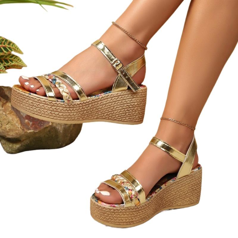 Fashion Plus Size 2025 Platform Women's Buckle Strap Sandals Summer Wedges Mixed Colors Weave Sandals for Hot Sale Daily Casual Shoes