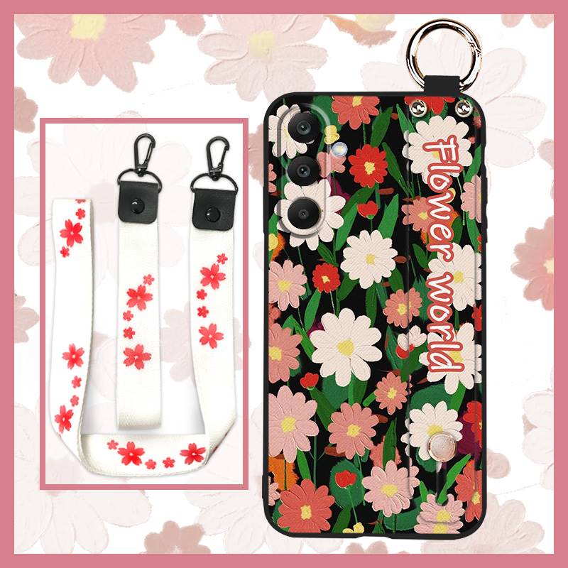 Anti-dust Wrist Strap Phone Case For Samsung Galaxy M56 5G/SM-M566B Kickstand Flower Shockproof Protective Soft case