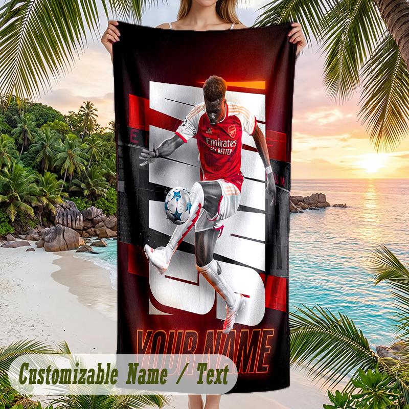 Beach Towel Bukayo Saka Print Custom Name Text Soft Towel for Swimming Pool