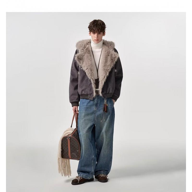 Giacca trapuntata corta unisex in cotone stile retrò americano con cappuccio e bordo in ecopelliccia, cappotto caldo invernale