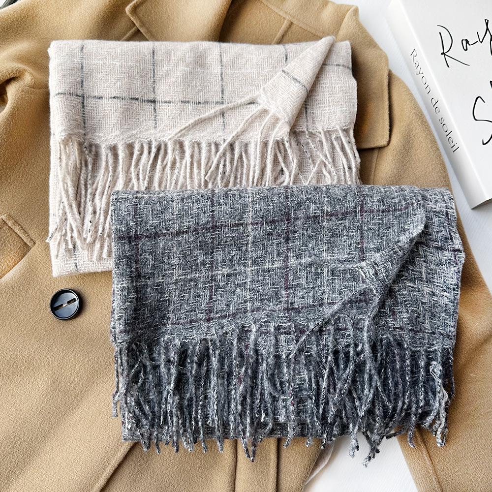 Soft waxy and thick plaid imitation cashmere scarf for women, warm fringed shawl in winter, couple scarf tide