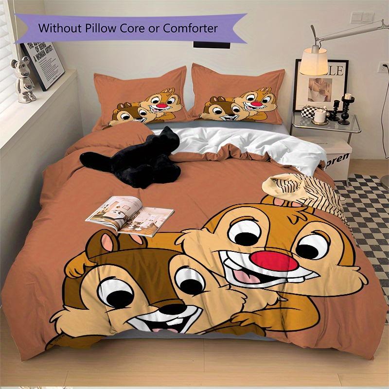 3pcs Naughty Chip 'n' Dale Printed Duvet Cover Set (1 * Cover+2 * Pillowcase, Without Core), Suitable for Home Bedroom, Guest Room, Dormitory Dec