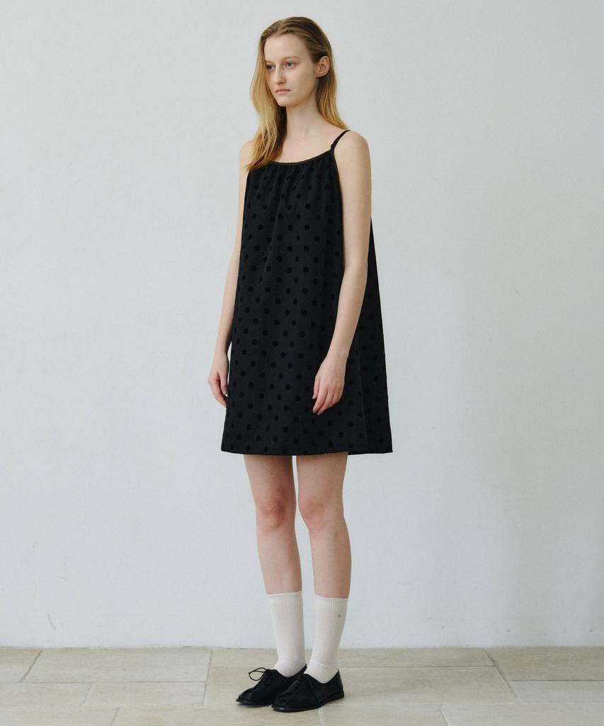 Mais Flocking Dot Mini Dress / Black