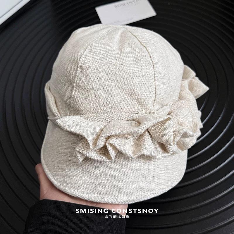 Retro Yamamoto style thin breathable washed linen pleated design octagonal hat temperament show face small equestrian hat