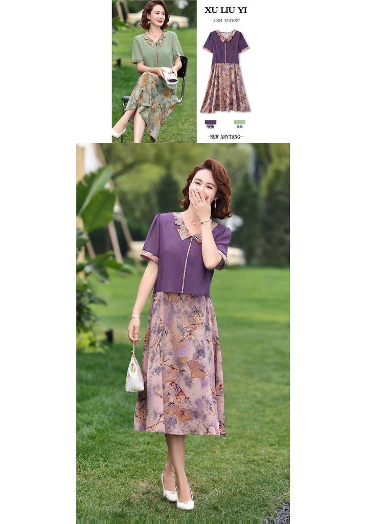 Elegant Waist-Cinched Summer Dress for Plus-Size Middle-Aged Women, 2026