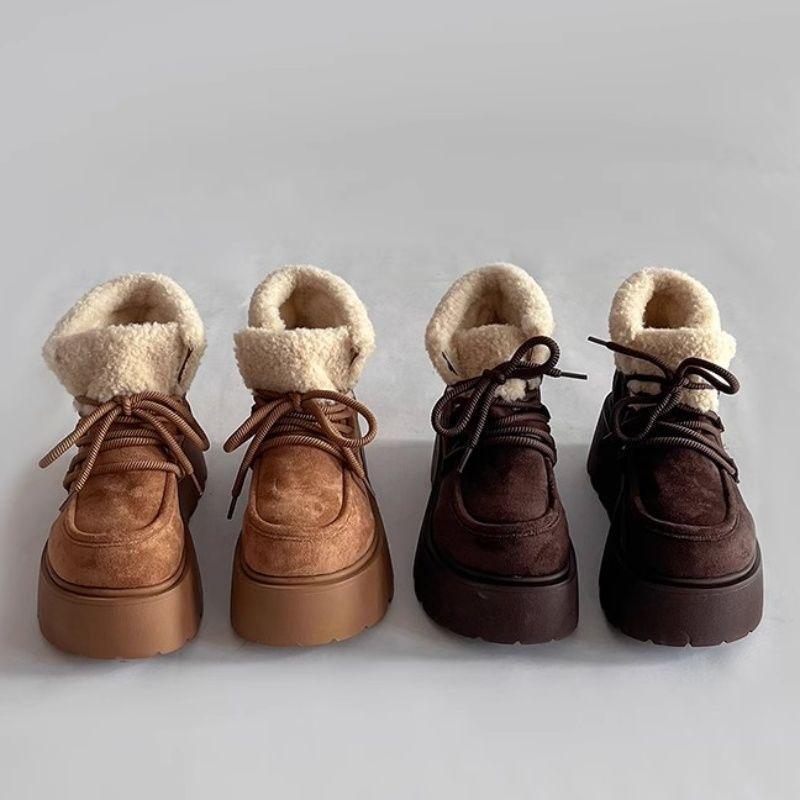 Fur Integrated Simple Snow Boots Women's 2025 Winter New Velvet Heightening Platform Internet Celebrity Warm Versatile Cotton Shoes