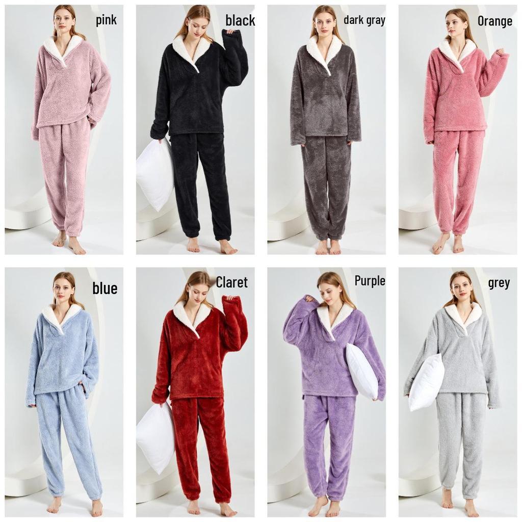 Pijamale de iarnă lungi din pluș pentru femei 2025, Set de homewear de Crăciun european și american, Mărimi mari