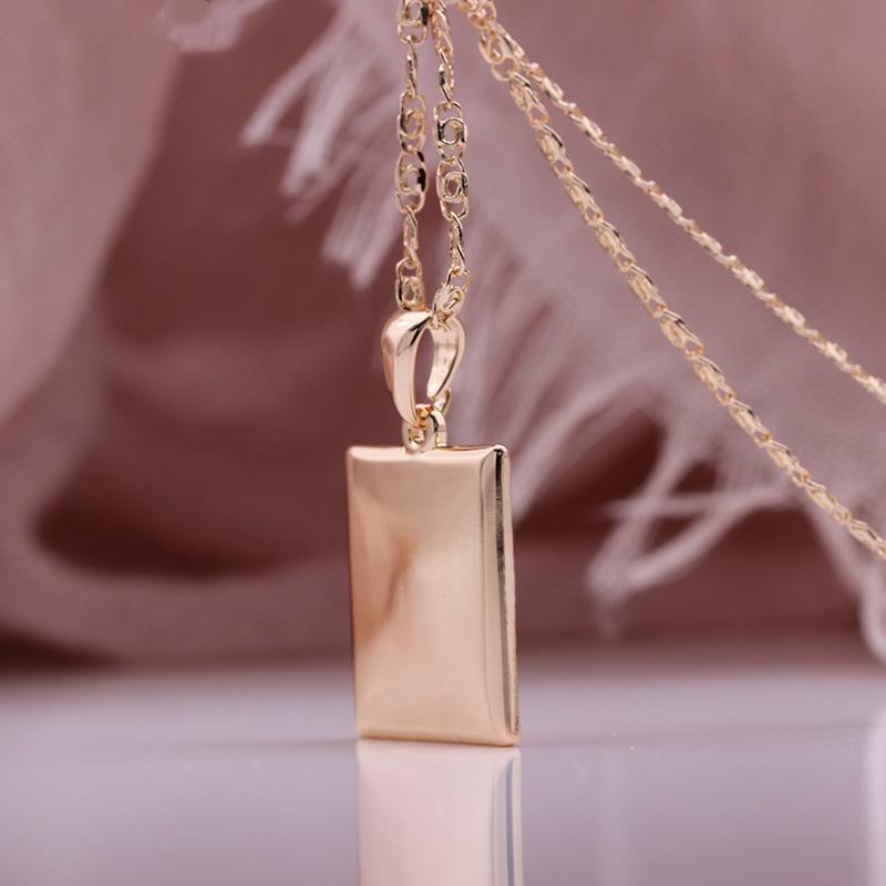 Fashion Long Necklaces Square Pendants with Glossy Rose Gold Color Wedding Classic Simple Unique Retro Couples Pendants Necklaces