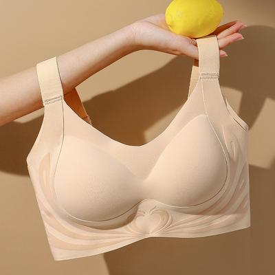 Women's Large Size Seamless Underwear Large Chest Gathered Without Steel Ring Anti-sagging Thin Full Cup Bra