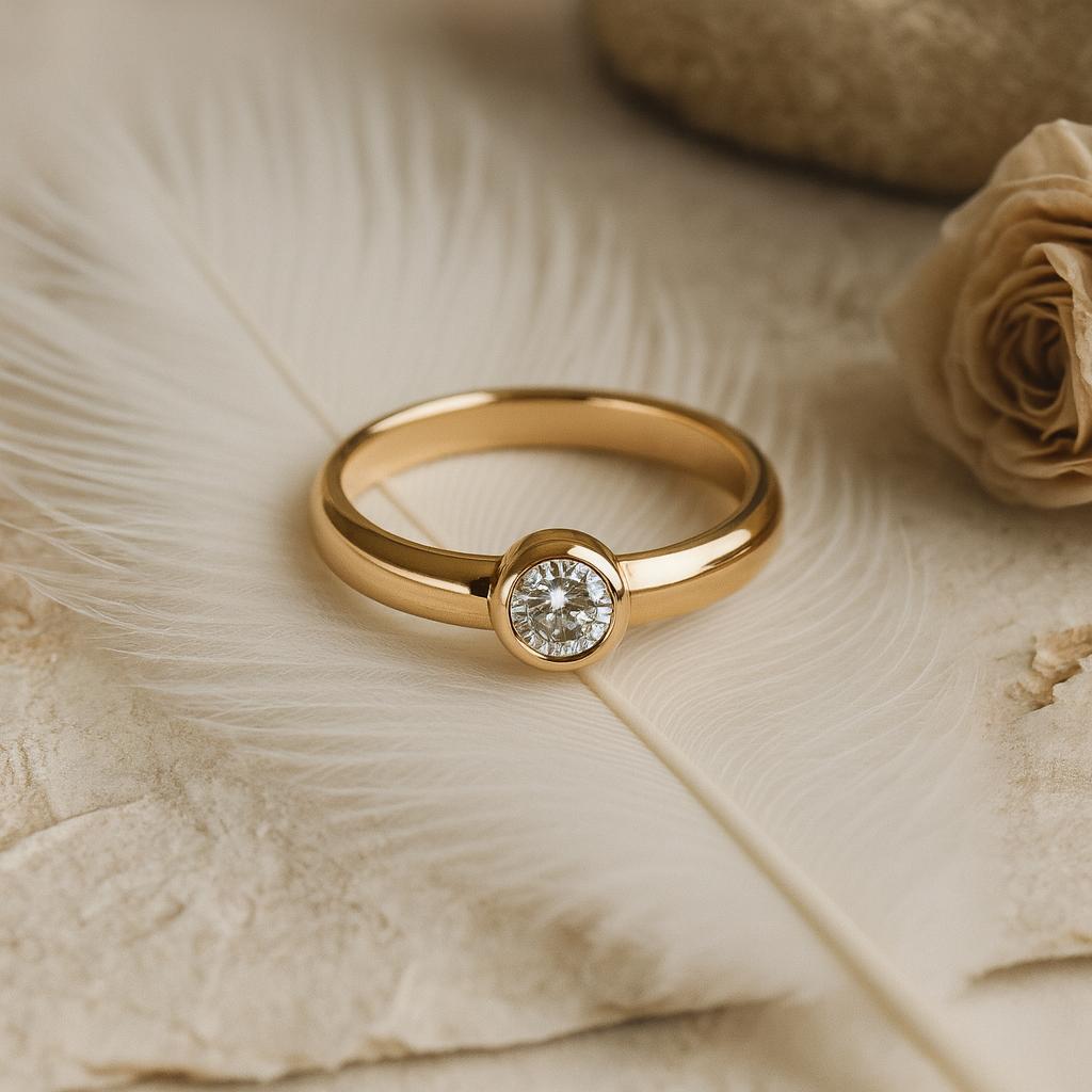 

Round Cubic Zirconia Solitaire Bezel Set Ring, Yellow Gold Plated 925 Sterling Silver, Minimalist Engagement Jewelry, Anniversary Gift for Her Q