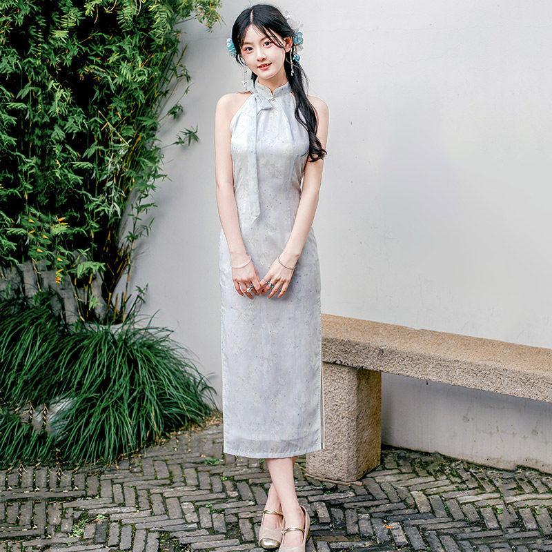 Purple neck national style new Chinese Suzhou long cheongsam improved young 1011 new women's high sense summer